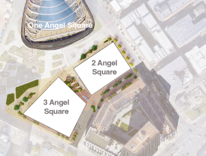 An aerial view of the footprint of 2 & 3 Angel Square.